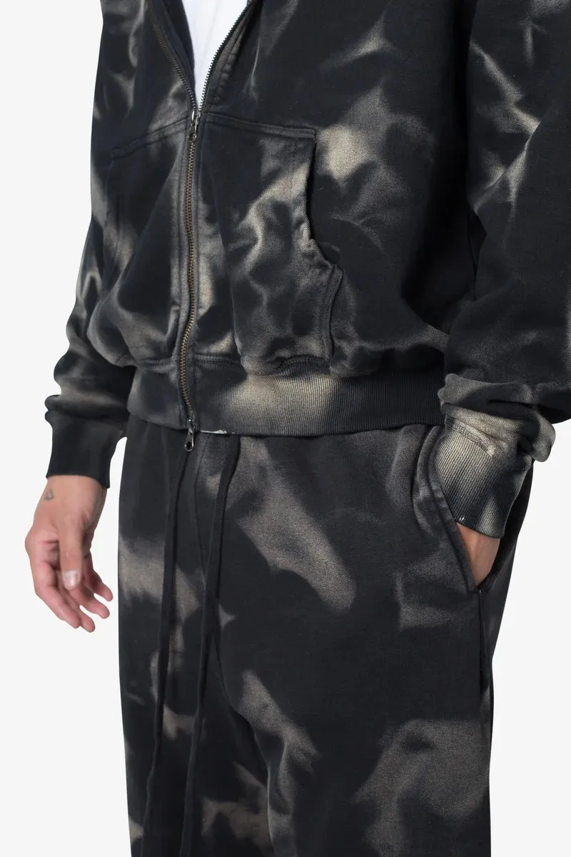 BLACK TIE DYE ZIP UP HOODIE