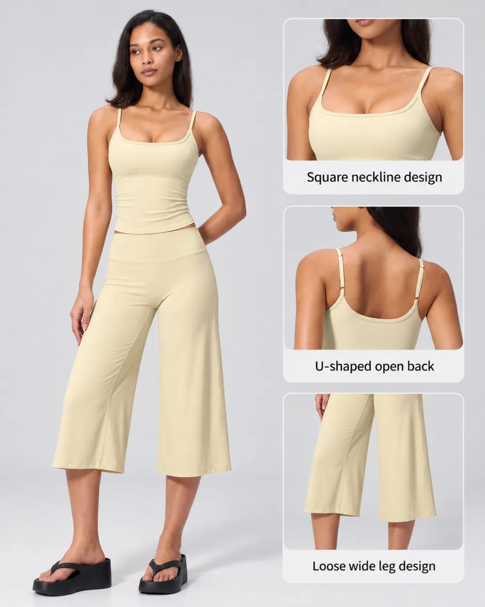 New Yoga Tank Top High Waist Quick-Dry Casual Culottes Capris Pants Running Outdoor Yoga Set for Women, Capris ,Comfortable and Stylish Activewear