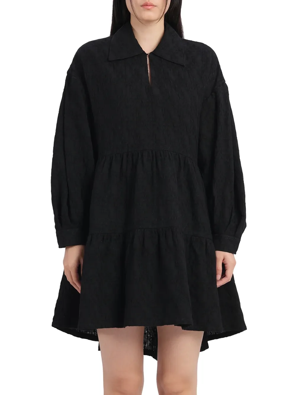 Tiered Ruffle Pleated Sleeves Dress