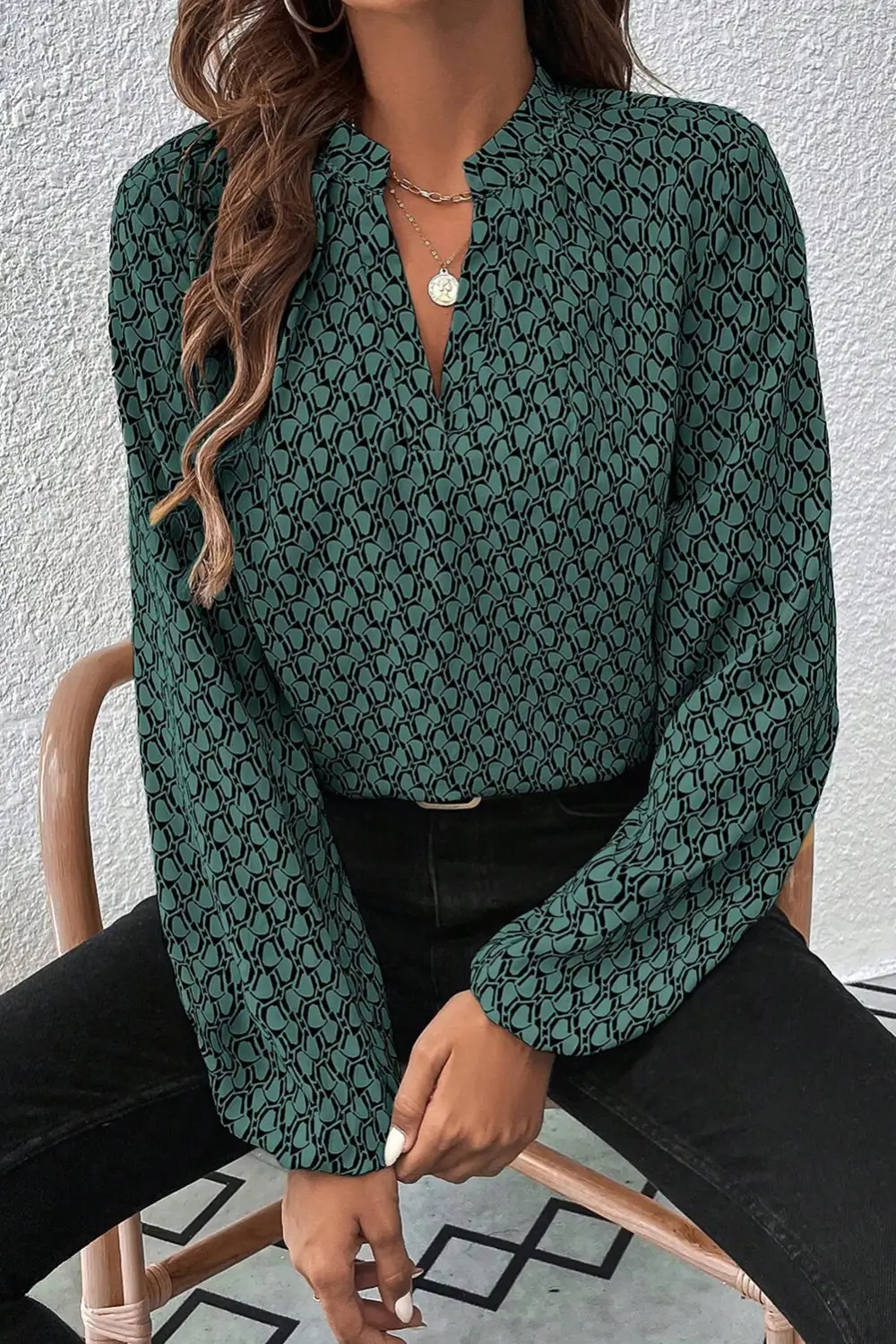 Puff Sleeve Geometric Blouse