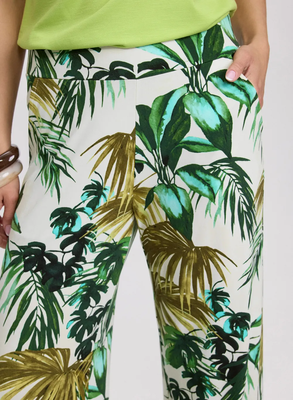 Botanical Print Wide-Leg Pants