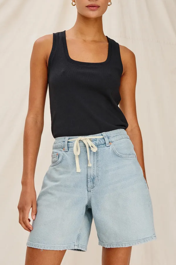 Rip-Stitched Water-Washed Denim Fringed Shorts