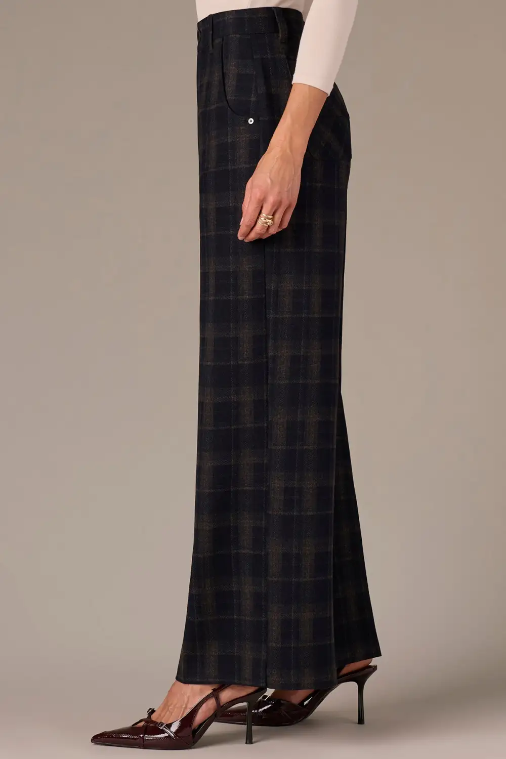 Petite Side Slit Plaid Wide Leg Pants