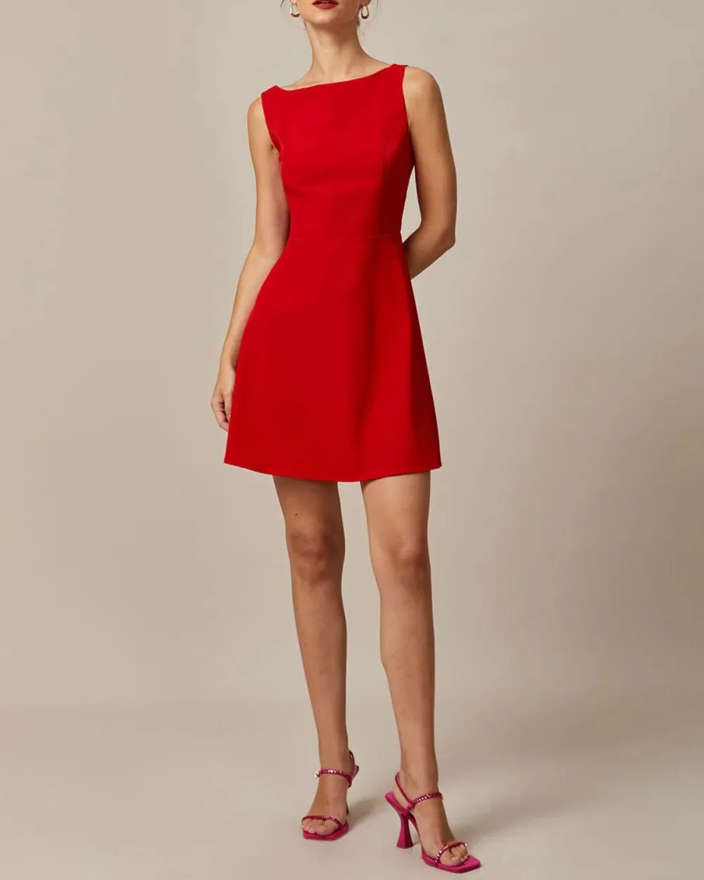 Boat Neck Red Dress