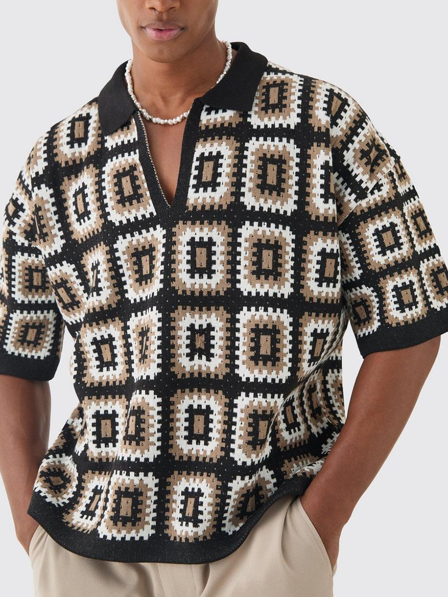 OVERSIZED BOXY CROCHET KNIT POLO