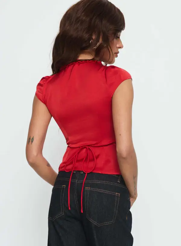 Draped Ruffle Detail Ruched Blouse
