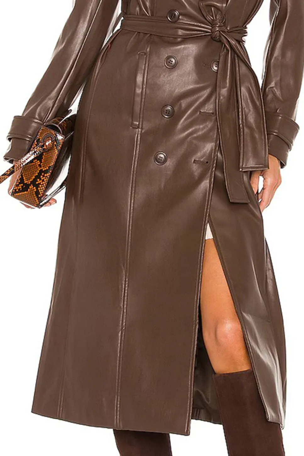 Faux Leather Trench Coat
