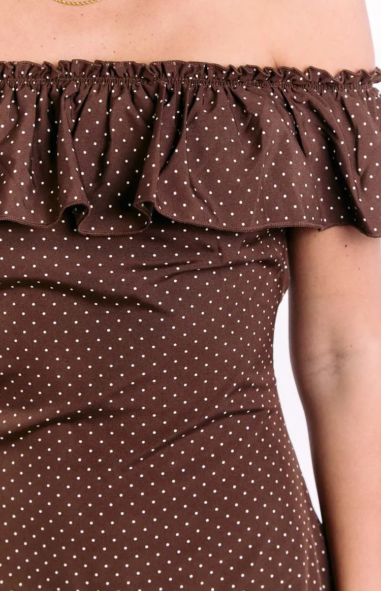 Polka Dot Off Shoulder Frills Polka Mini Dress
