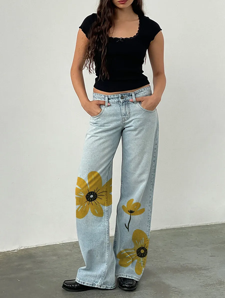 Extreme Light Wash Blue Low Rise Parallel Jeans