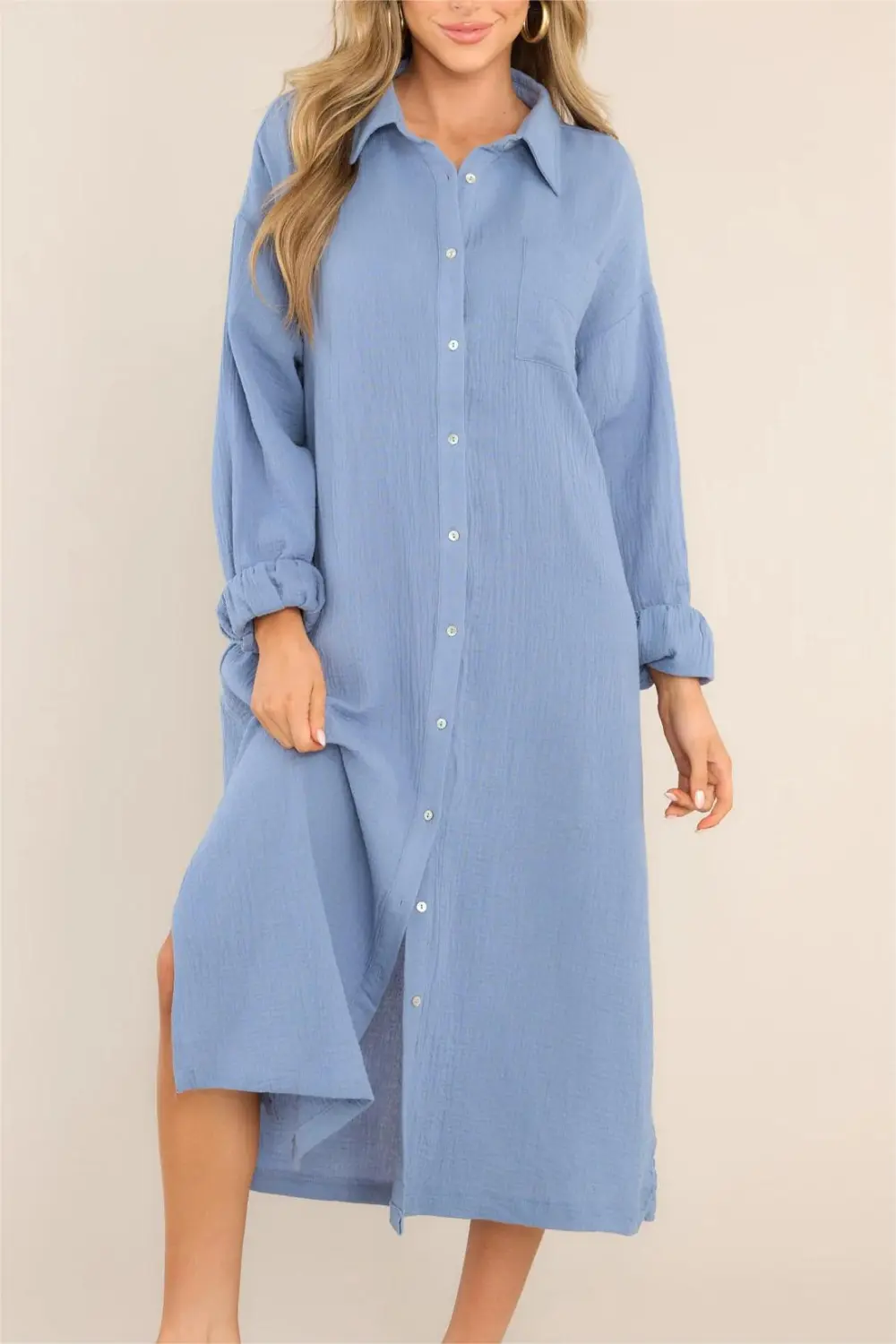 SOMEWHERE UP ABOVE BLISSFUL BLUE 100% COTTON MIDI DRESS