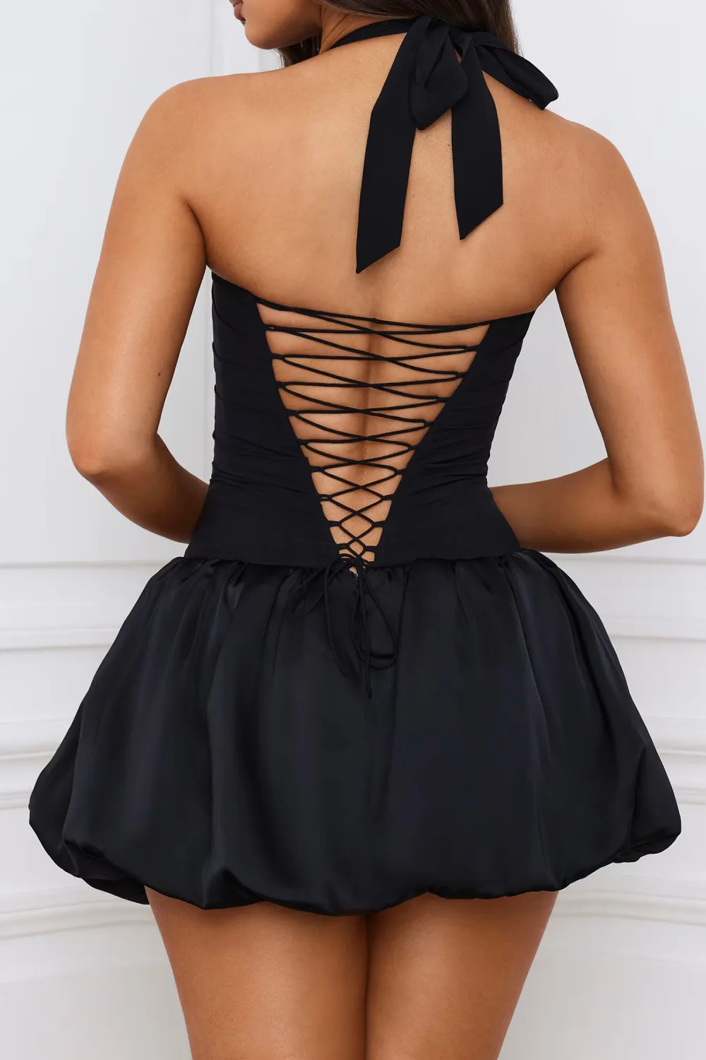 Playful Mini Bubble Skirt Halter Neck Dress