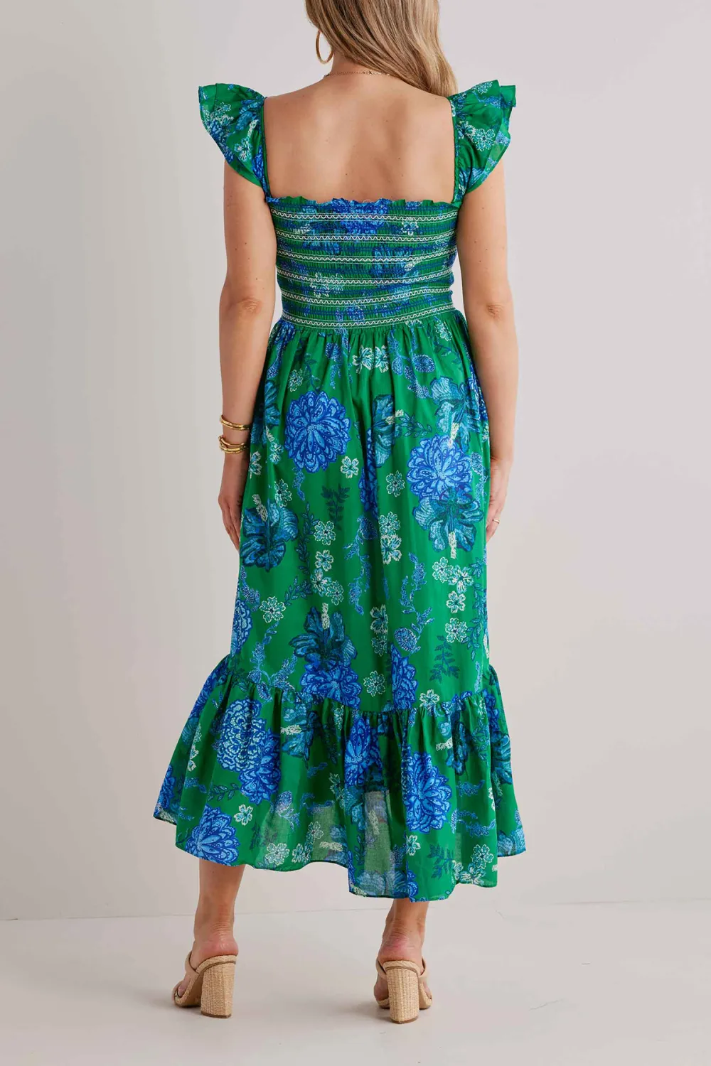 Green Ruffled Hem Flared Maxi Dress