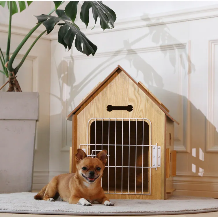 Byrn Wooden Pet House Indoor w/ Roof Dog house w/ Removable Mat and Lockable Door for Small dog cat