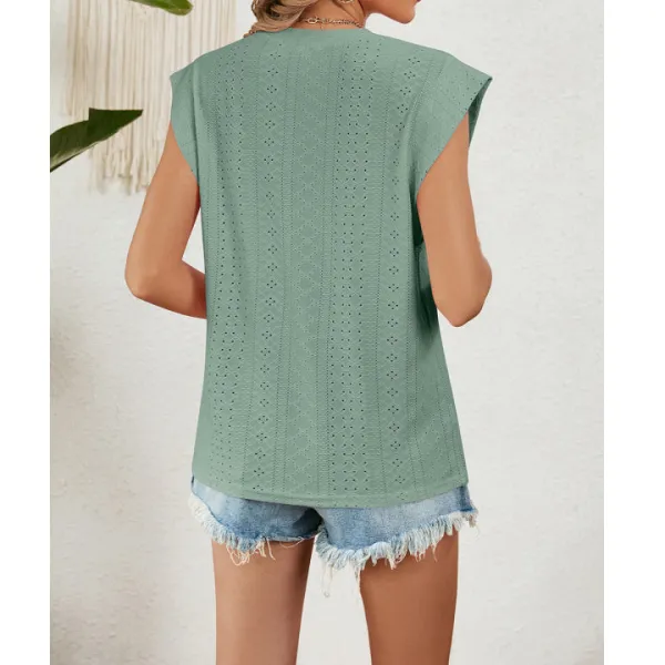 Cozy Eyelet Round Neck Tank
