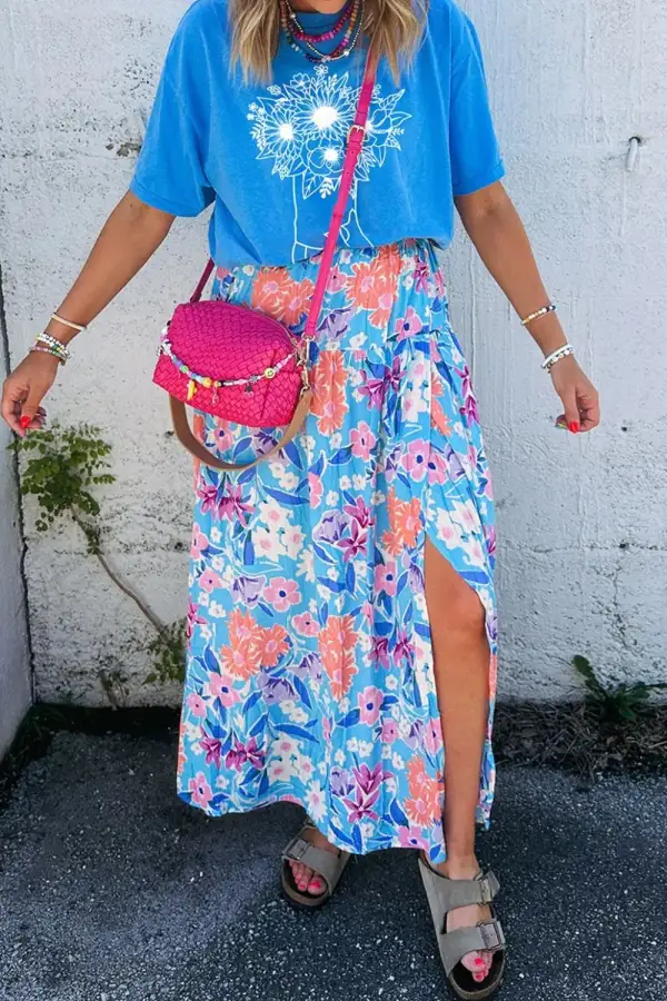 Everyday Floral Side Slit Skirt
