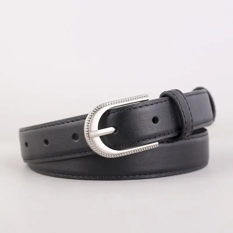 Leather Belt with Rhinestone Buckle