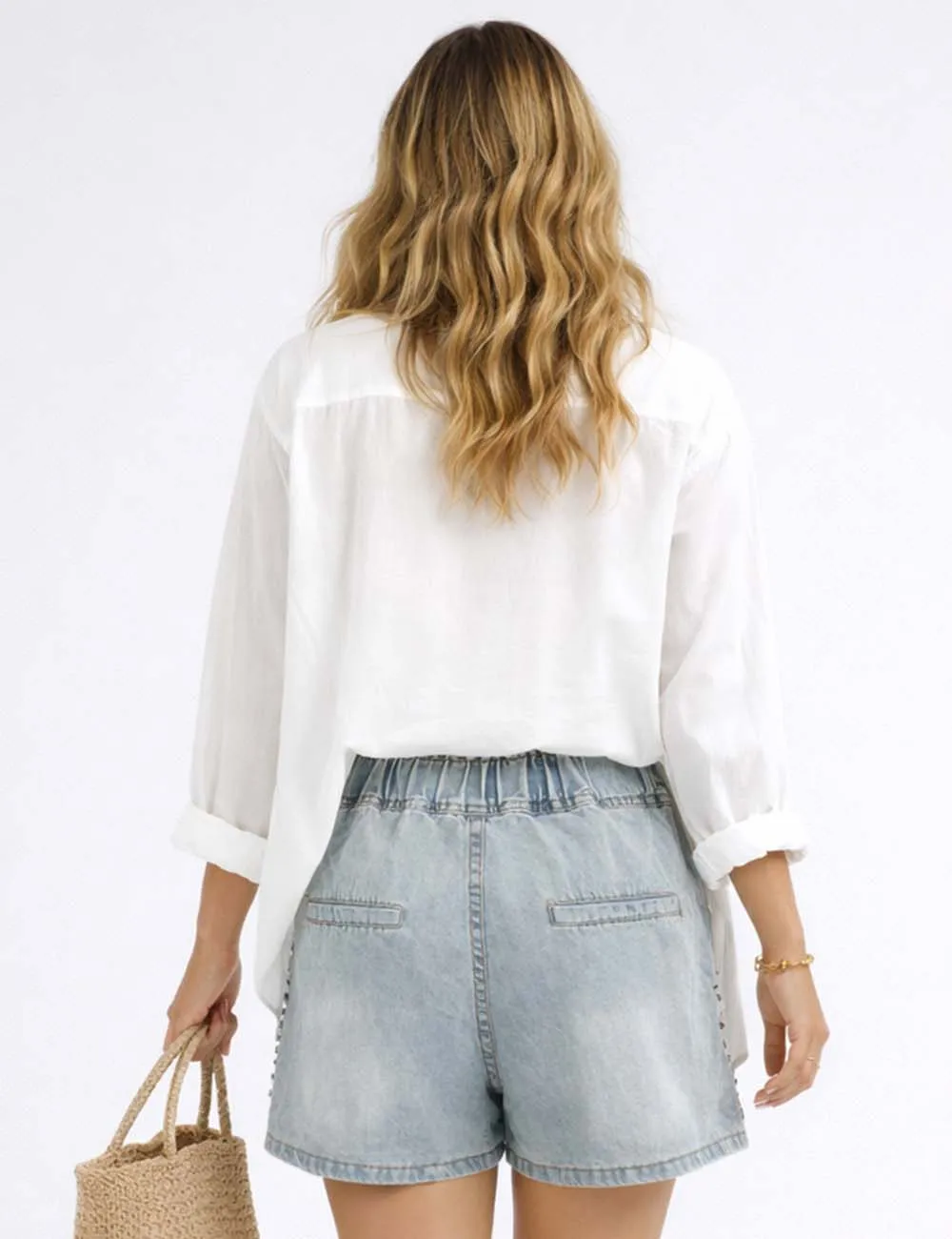 Rhinestone Star Drawstring Waist Wide Leg Denim Shorts