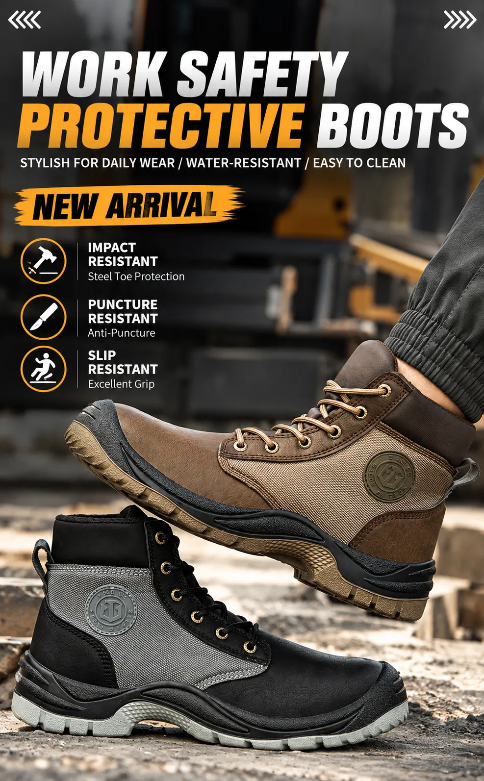 Anti-Static Safety Work Boots Steel Toe Puncture-Proof Anti-Odor Slip-Resistant Men's High-Top Durable Work Shoes