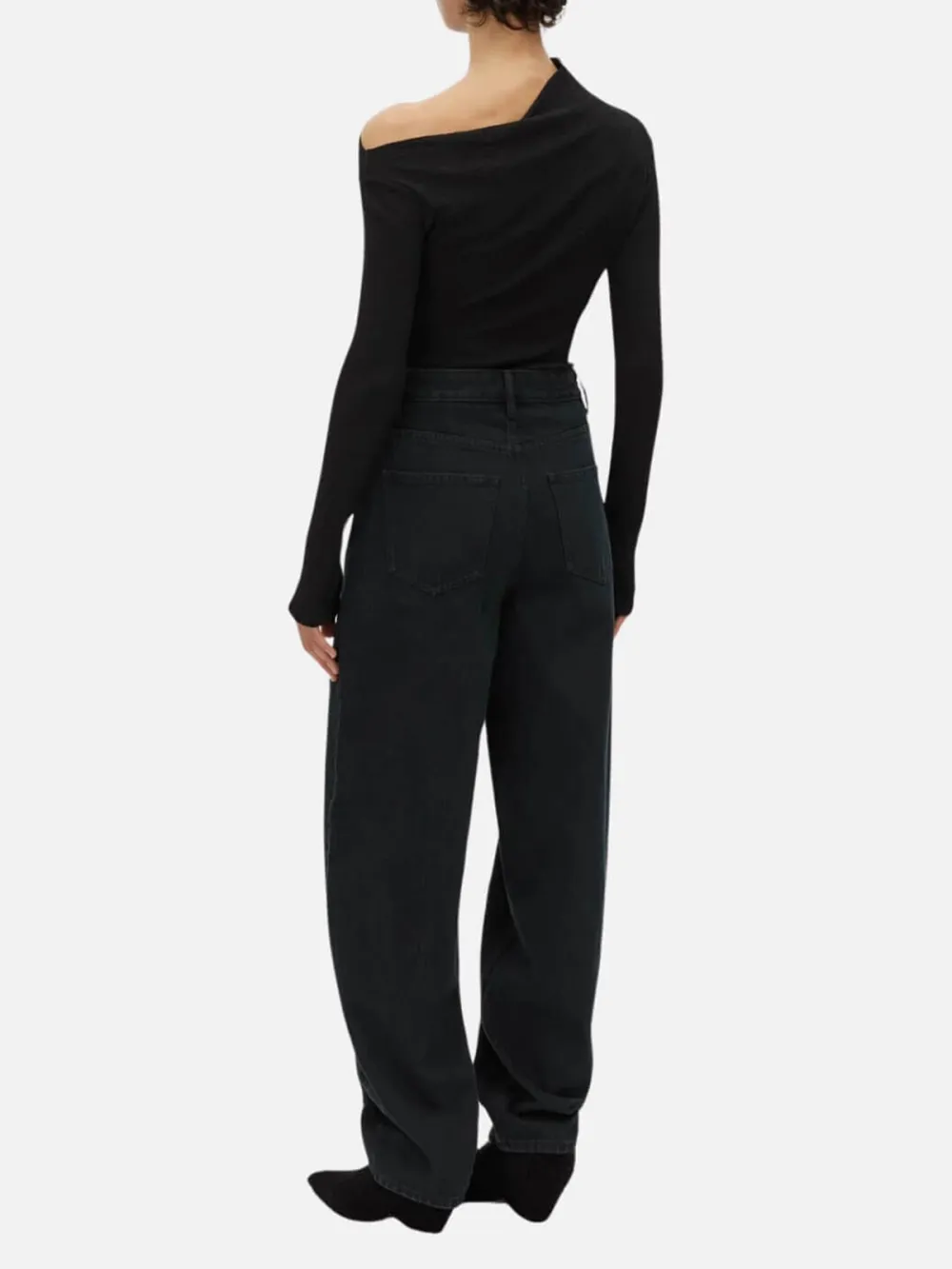 Plain Asymmetrical Neck Top