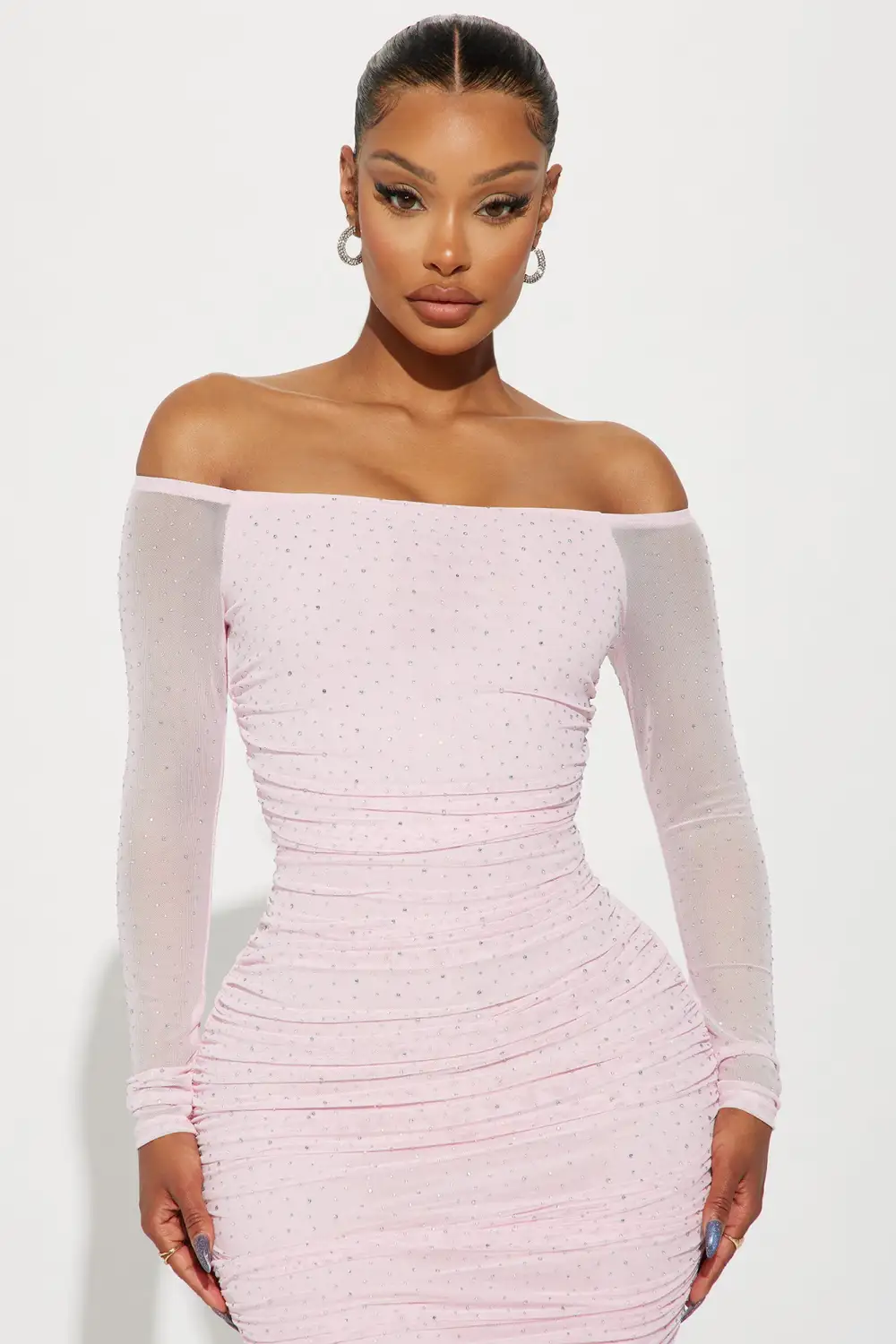 Amber Off Shoulder Midi Dress - Pink