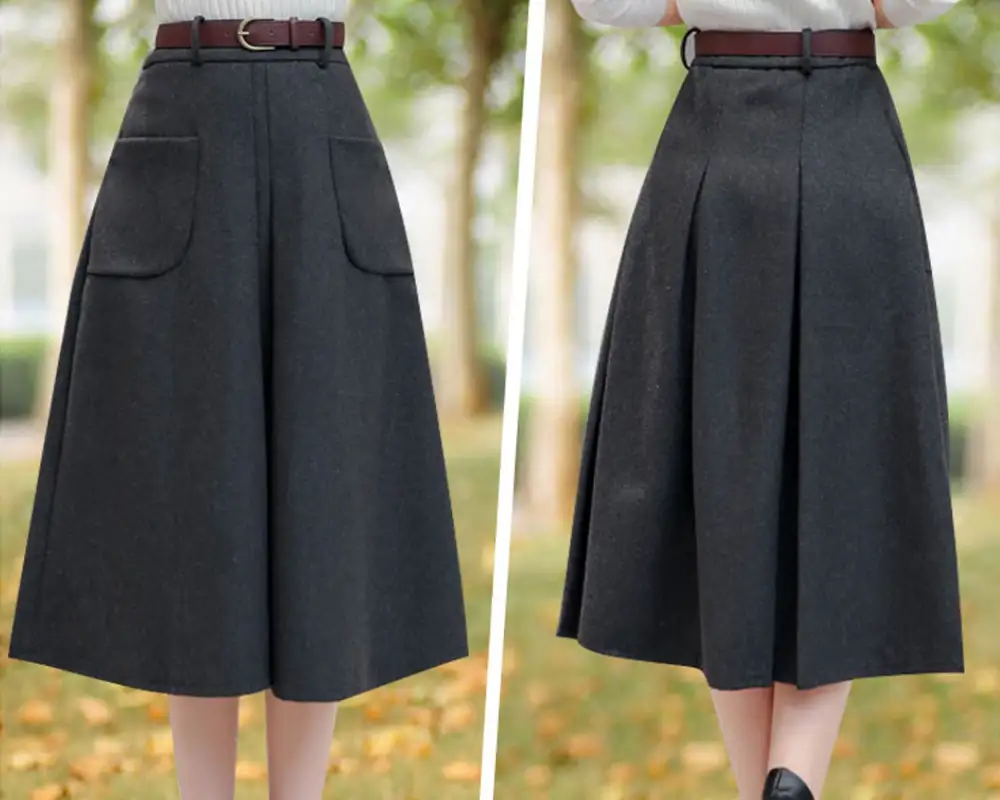 Soft Pleated Wool A Line Maxi Skirt