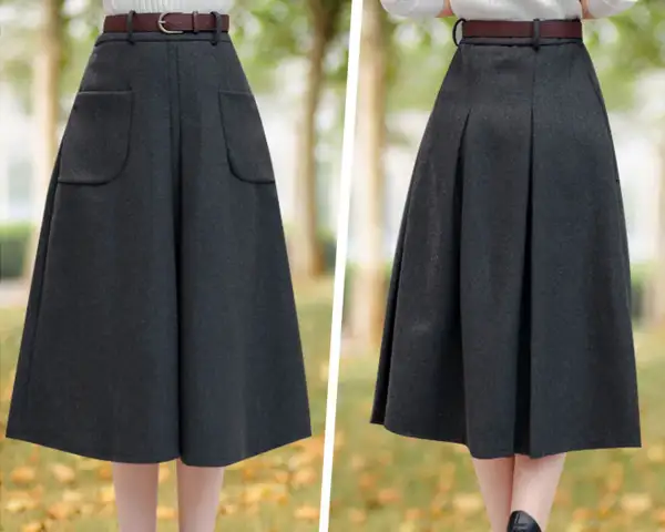 Soft Pleated Wool A Line Maxi Skirt