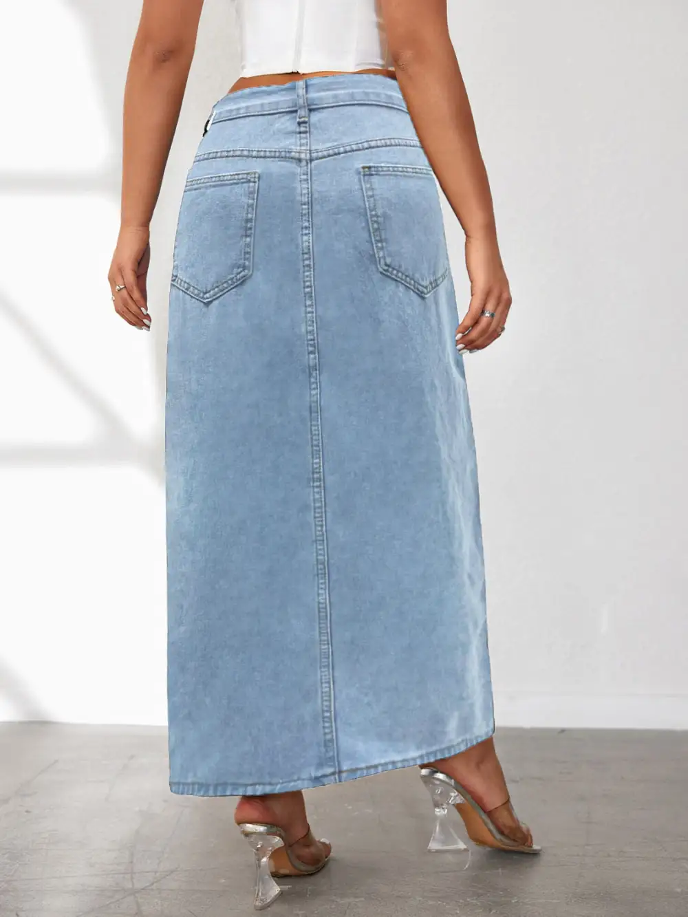 High Waist Slit Denim Skirt