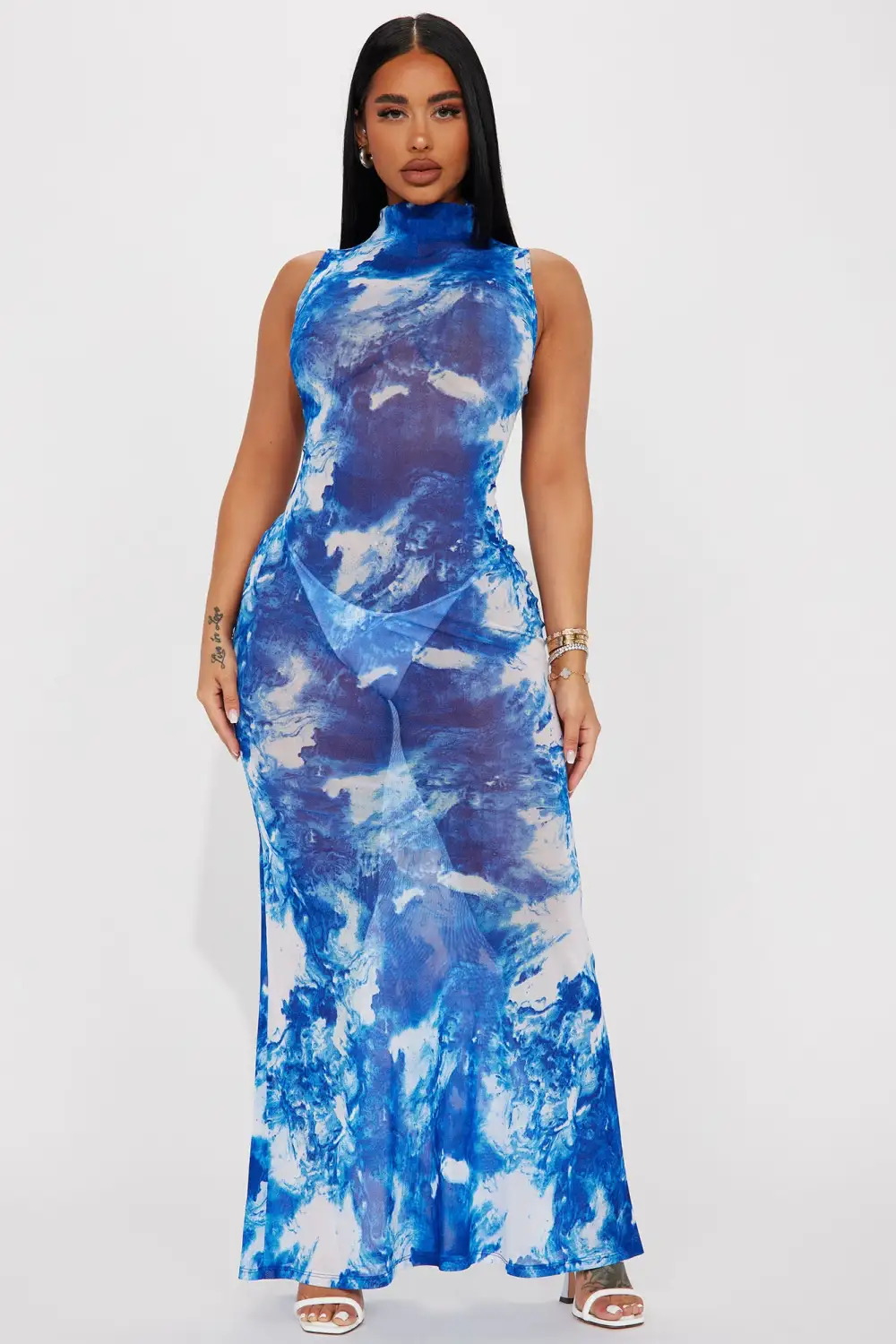 Chasing Waterfalls Mesh Maxi Dress - Blue/combo