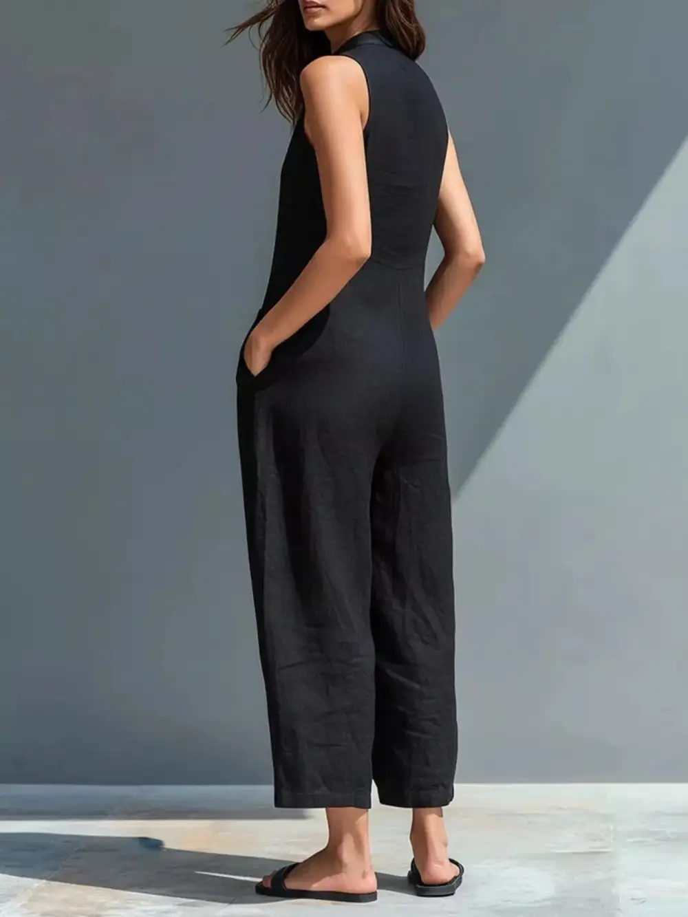 Button Front Sleeveless Jumpsuit