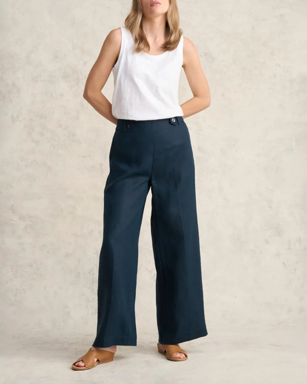 Full Length Waist Tab Linen Pant