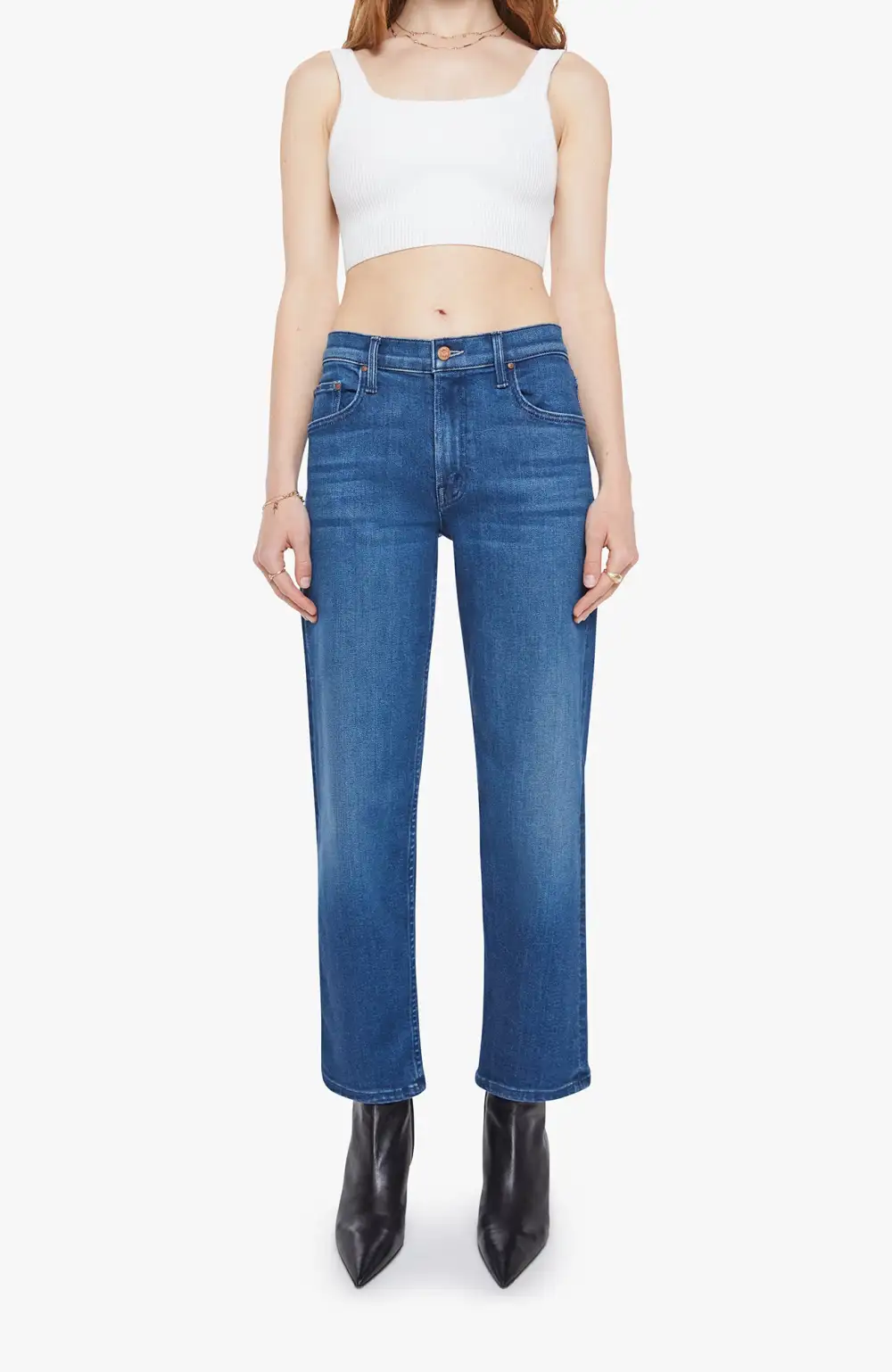 Ankle High Rise Straight Leg Jeans