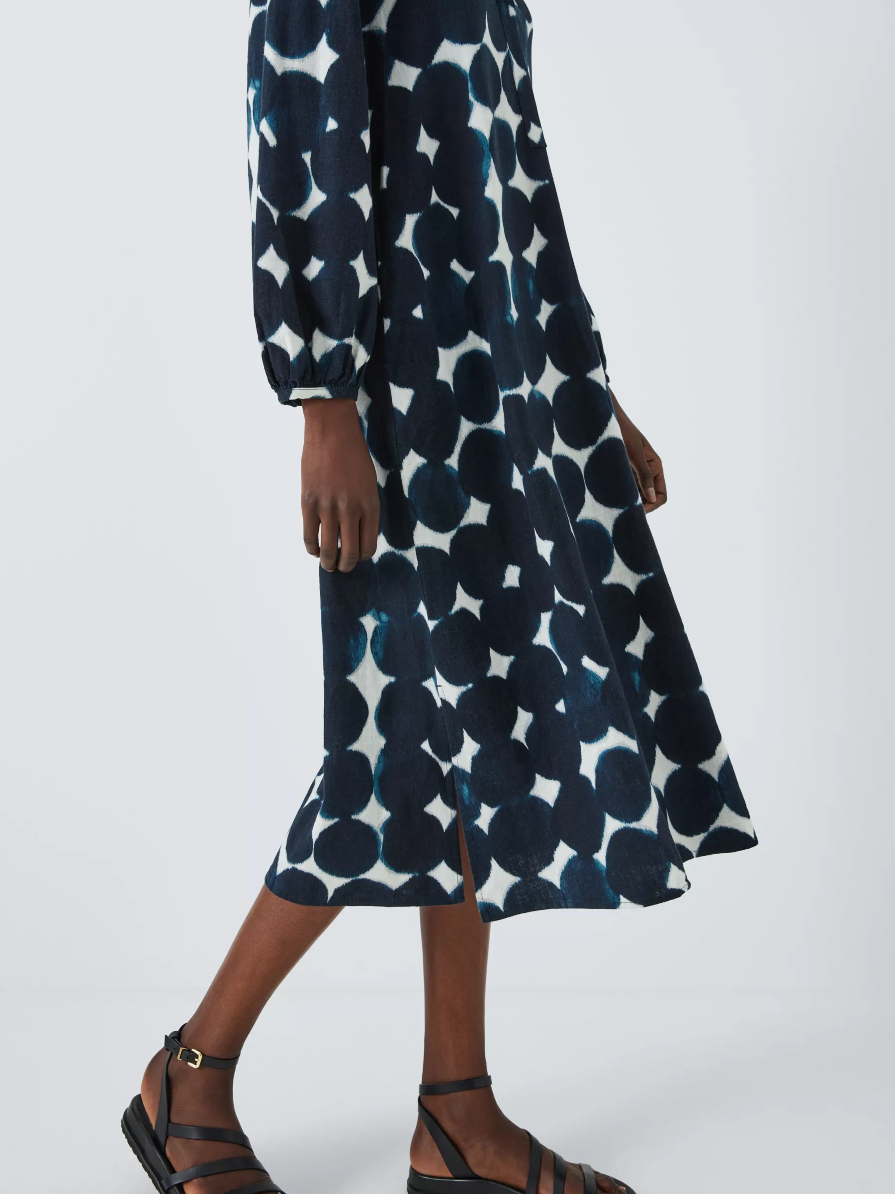 Spot Print Linen Blend Dress