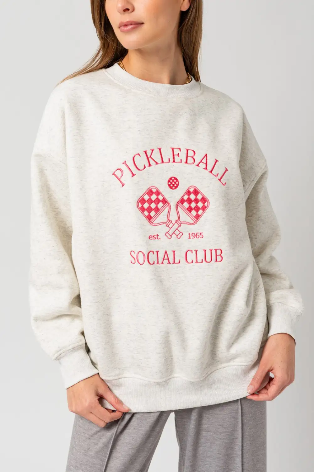 Pickleball Crewneck ? Grey/Pink