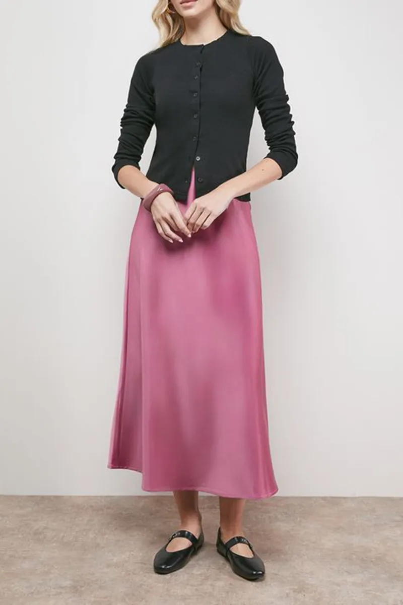 Casual Style Bias Cut Satin Skirt
