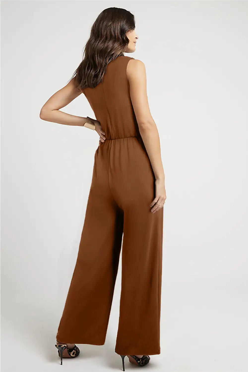 Buckle Sash Detail Sleeveless Loose Jumpsuit