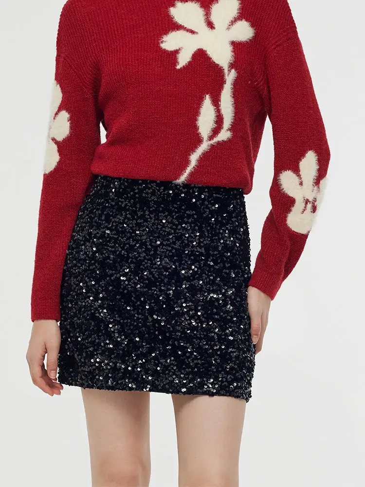 Velvet Sequins Women Mini Skirt