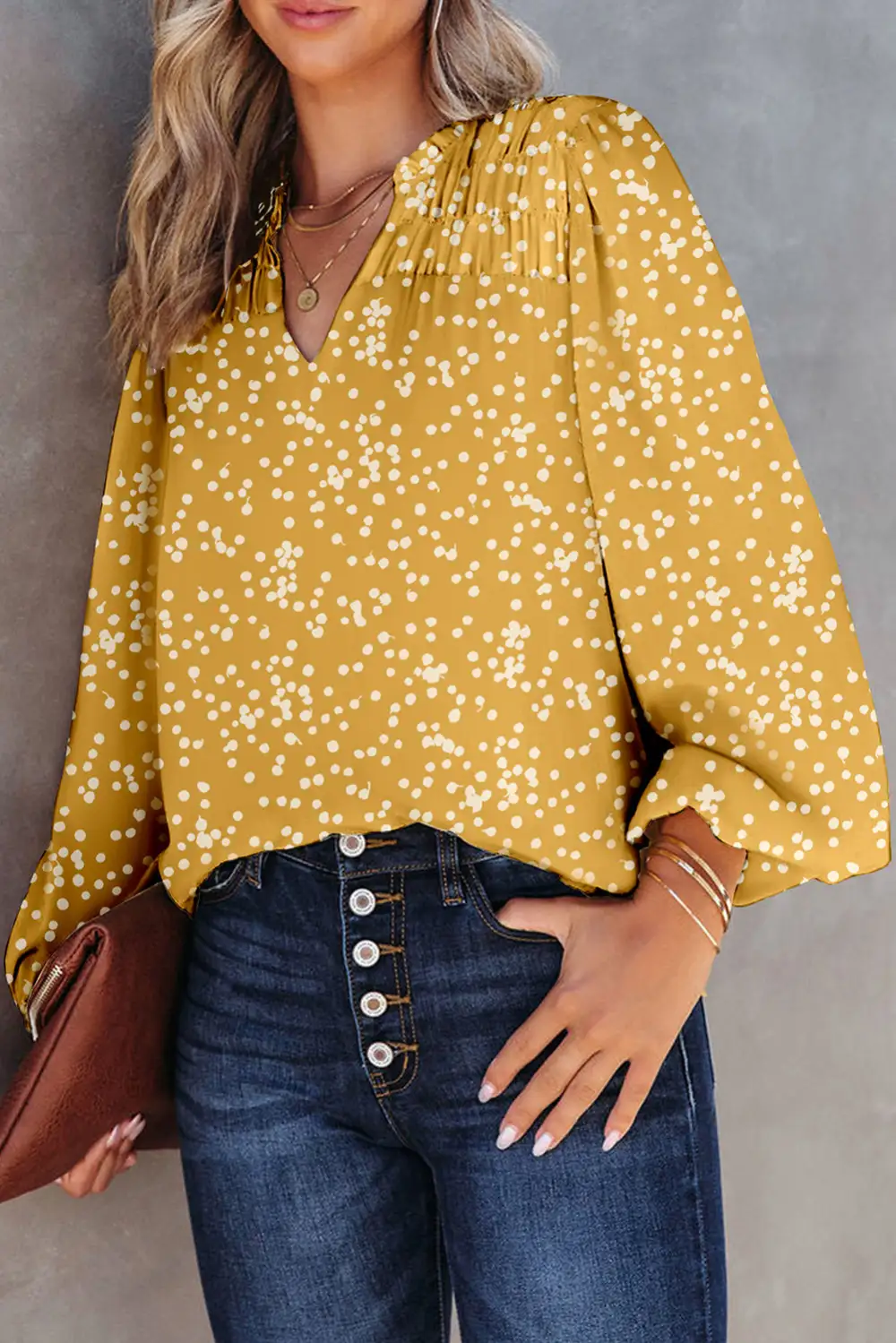Leopard Print Split Neck Blouse