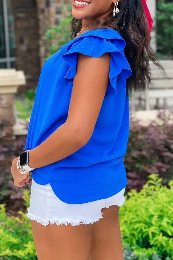 Blue V-Neck Top