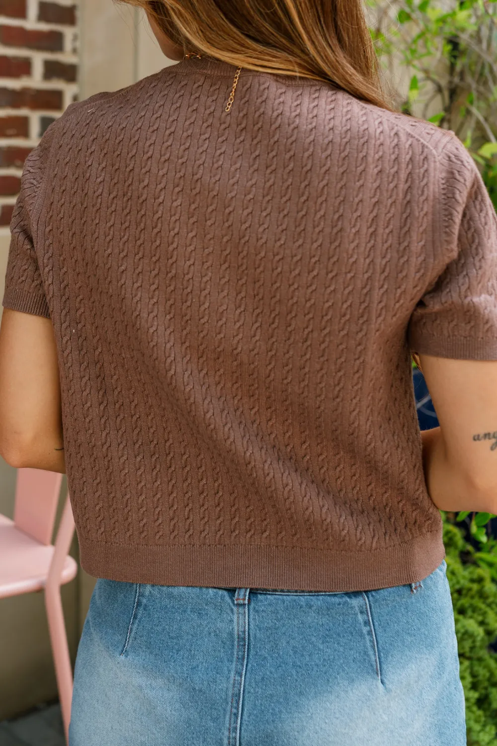 Cable Knit Short Sleeve Cardigan