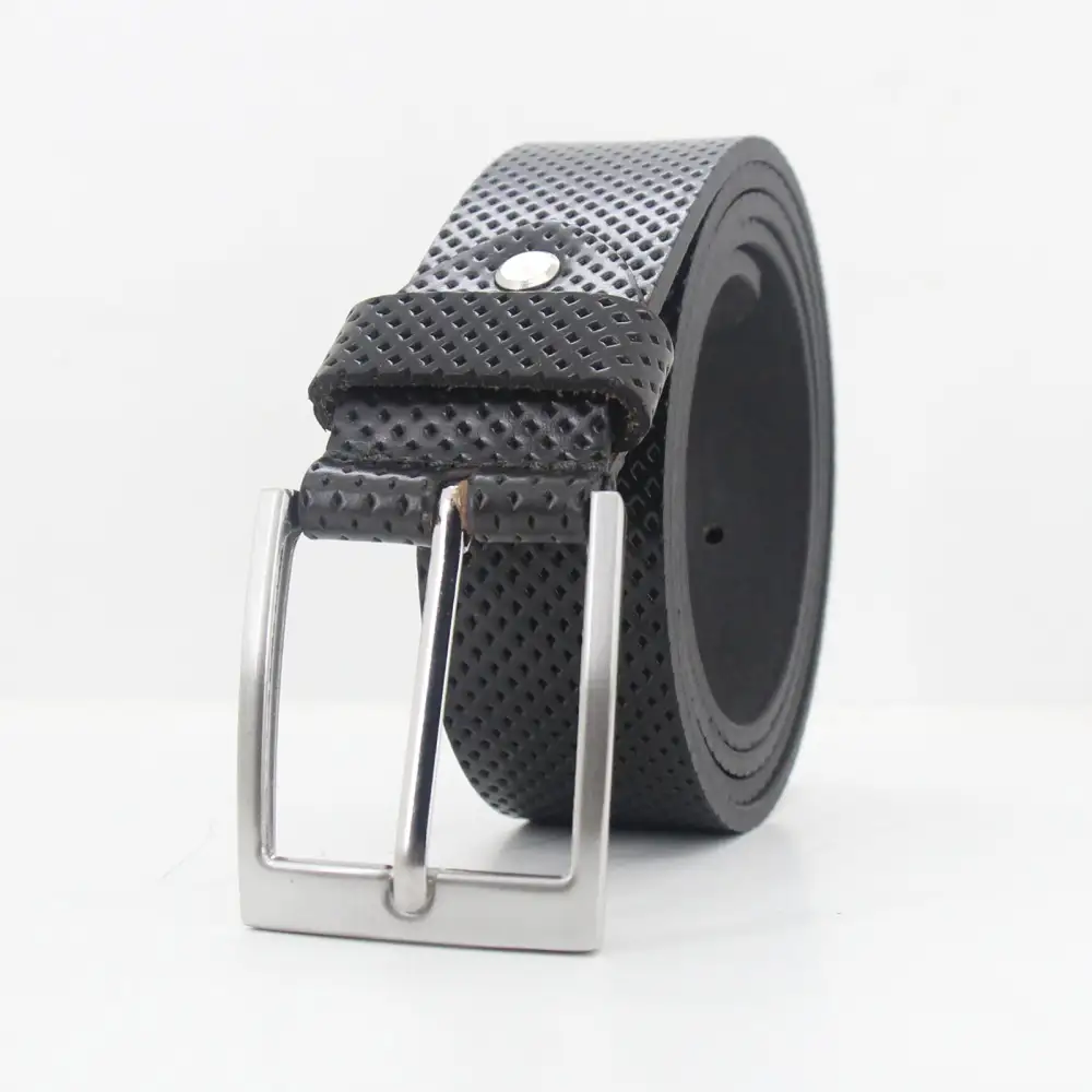 Perforated Metal Buckle Leather Belt