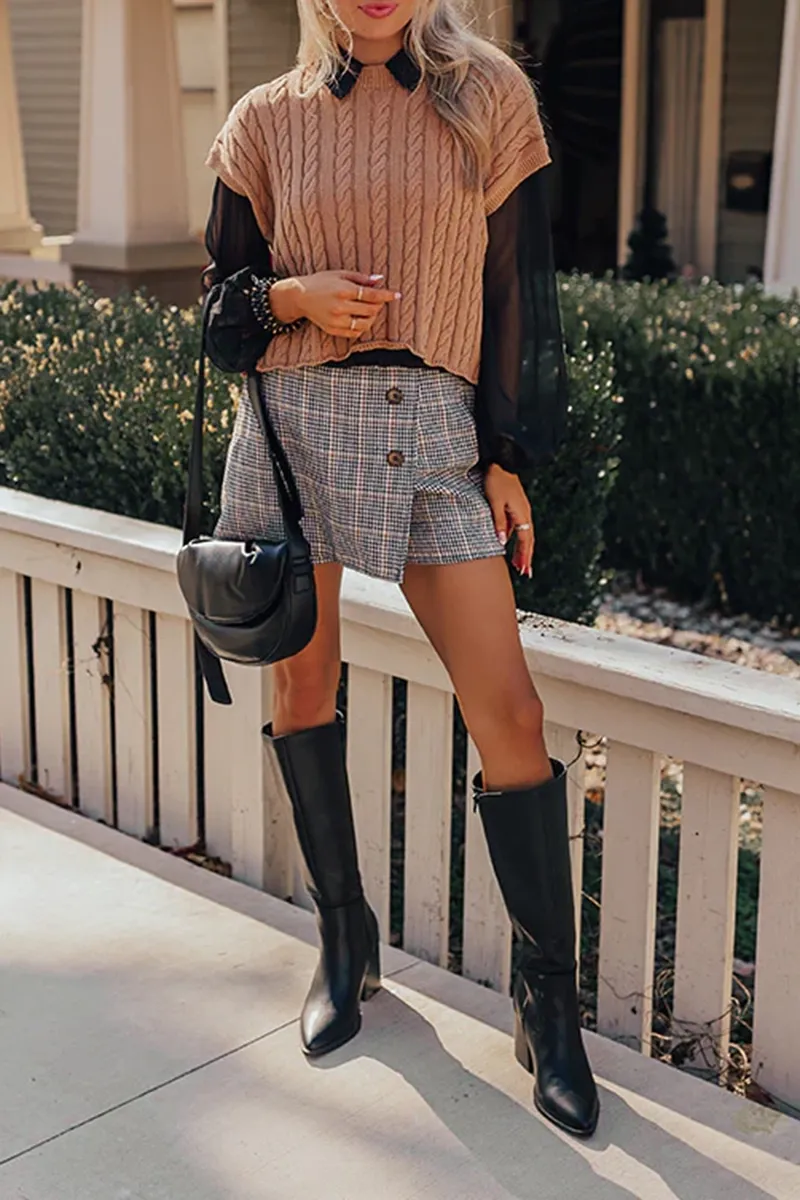 Simple OL Style Retro Plaid Skirt Pants