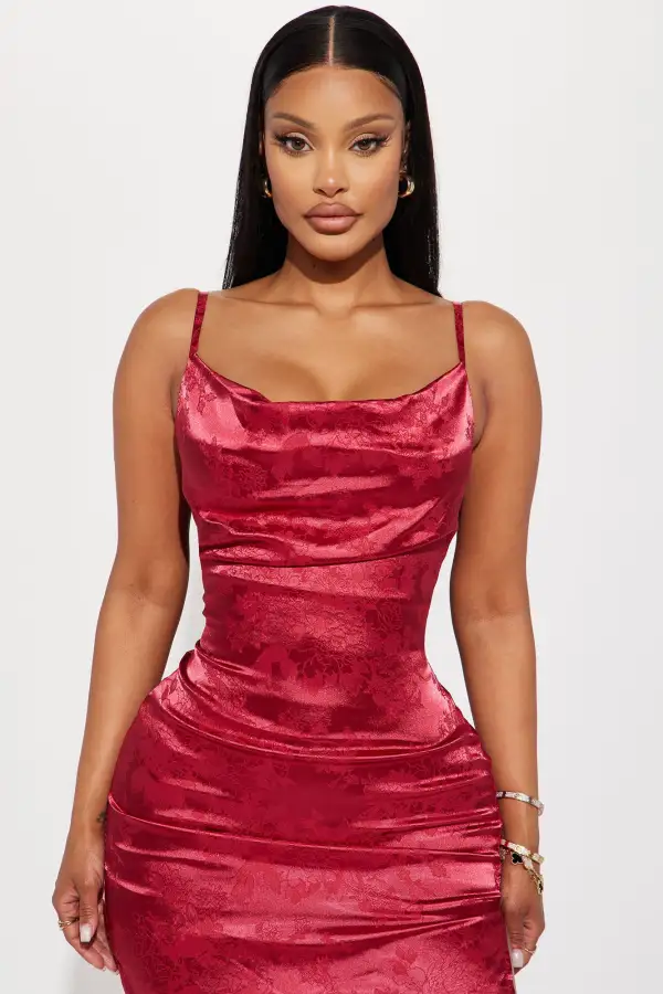 Jasmine Satin Maxi Dress - Wine
