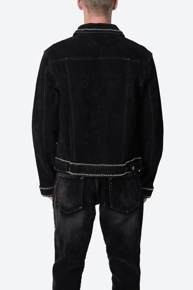BLACK STUD EMBELLISHED DENIM JACKET