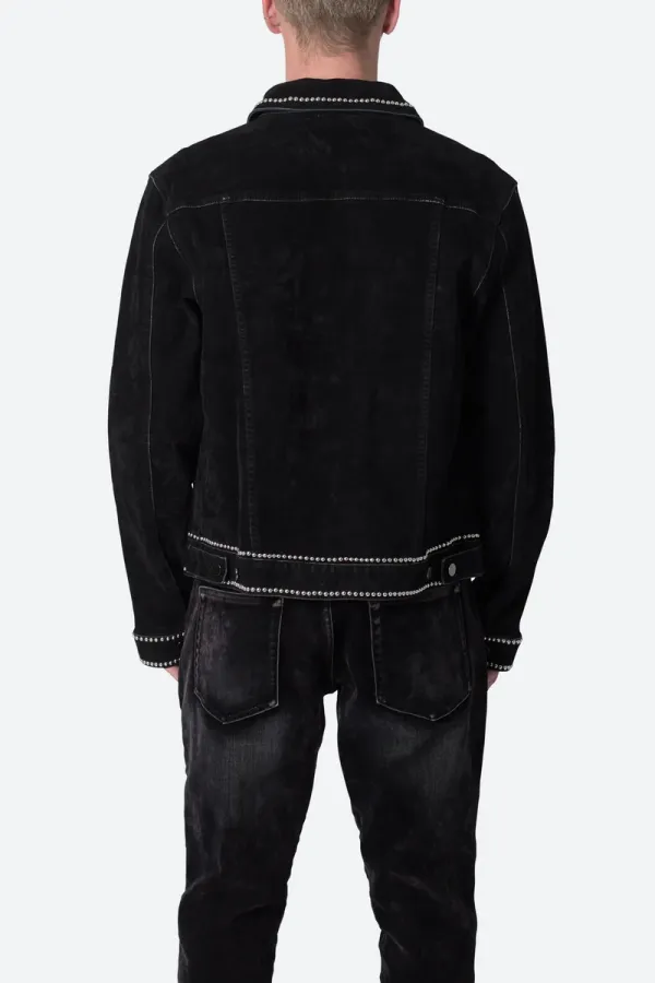 BLACK STUD EMBELLISHED DENIM JACKET
