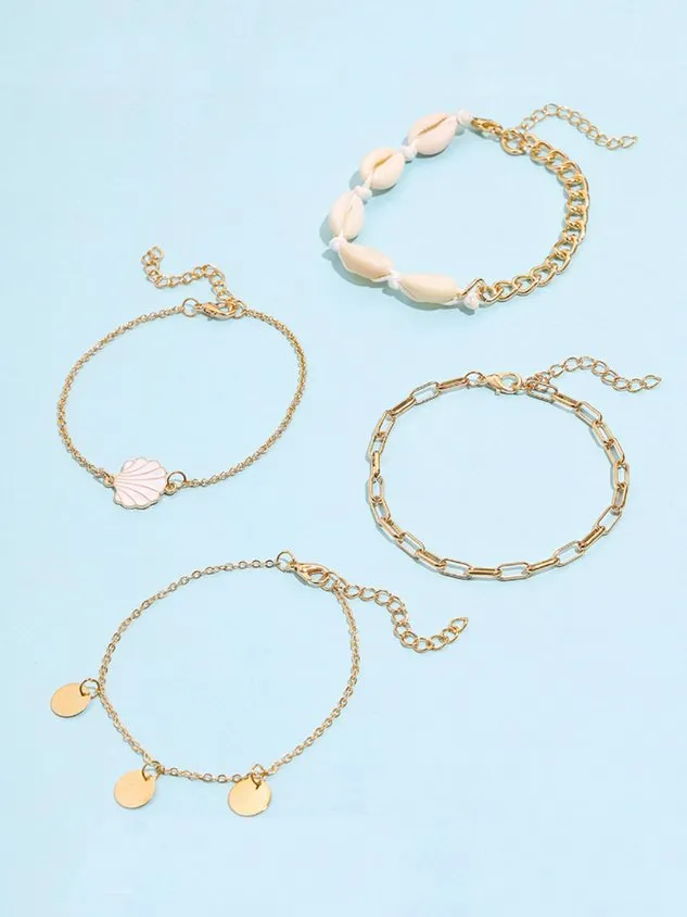 Round Coin Shell Anklet Set