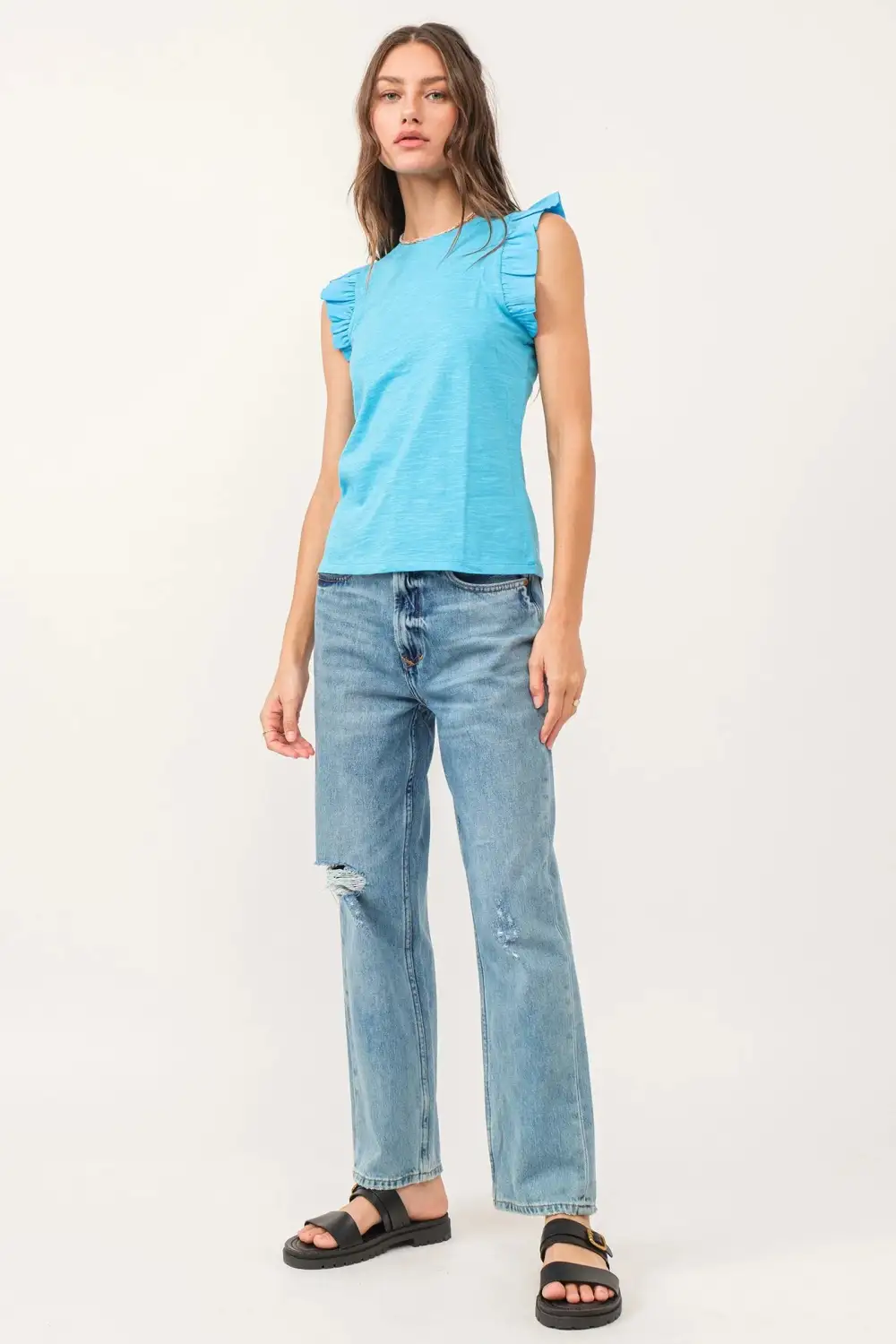 Ruffle Sleeveless Cotton Top