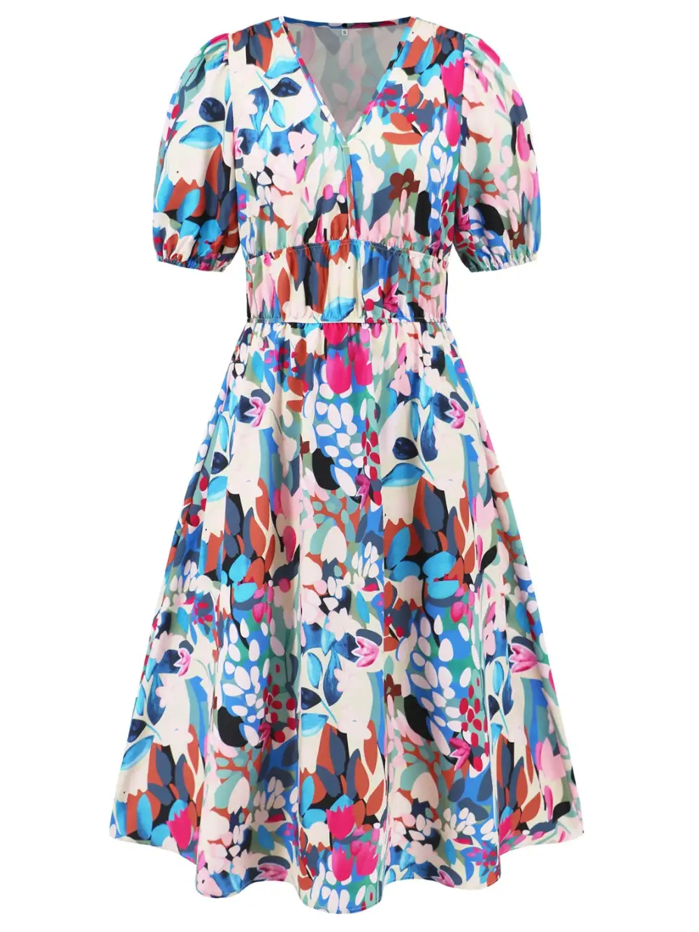 Boho Chic  Ruched Printed Surplice Short Sleeve Dress