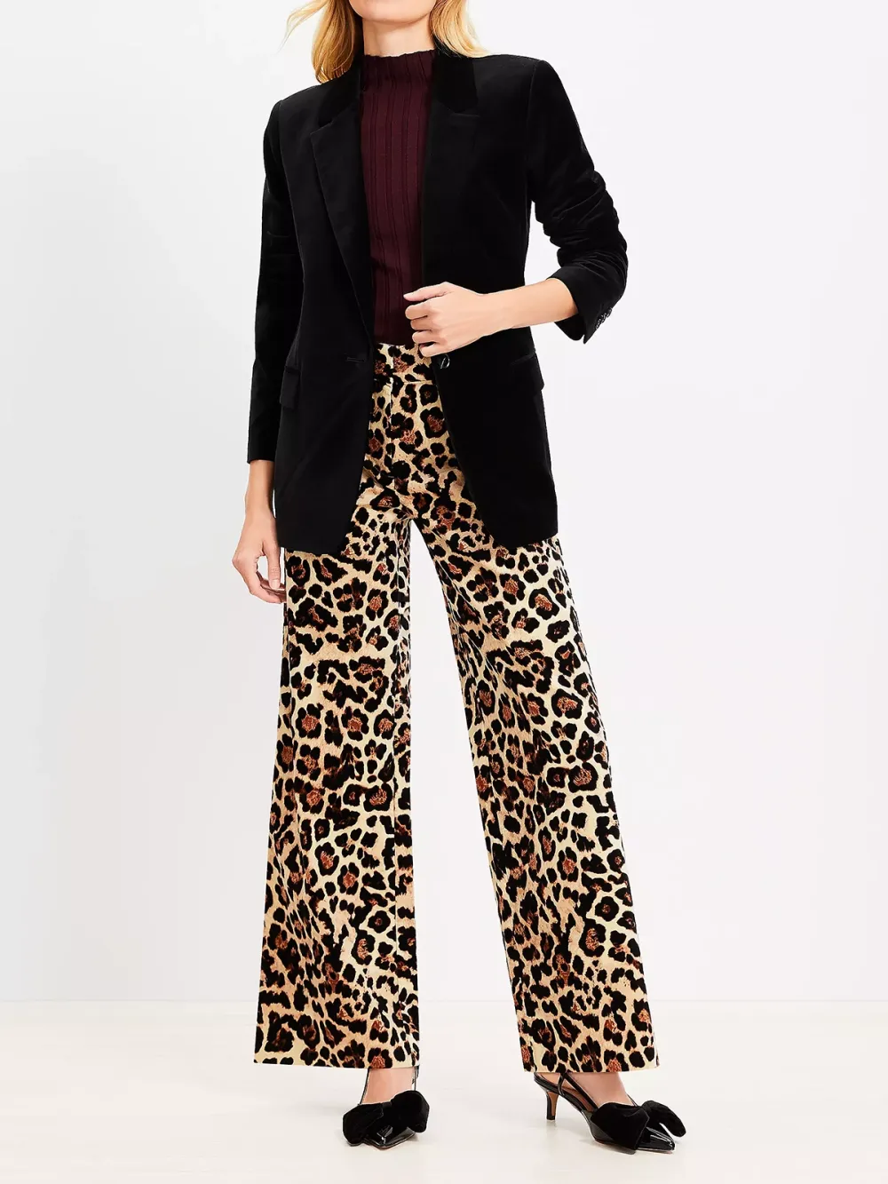 Clean Wide Leg Pants In Leopard Print Velvet