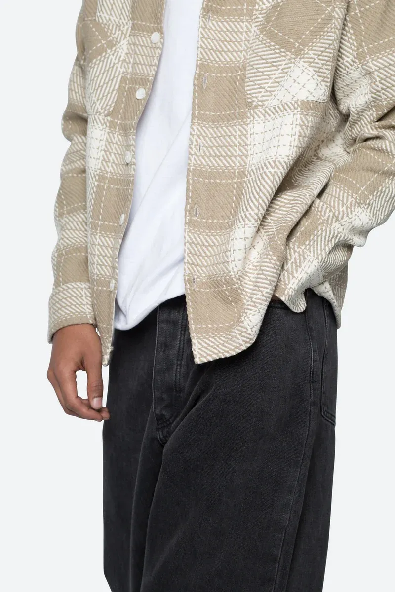 LIGHT KHAKI AND WHITE PLAID FLANNEL SHIRT