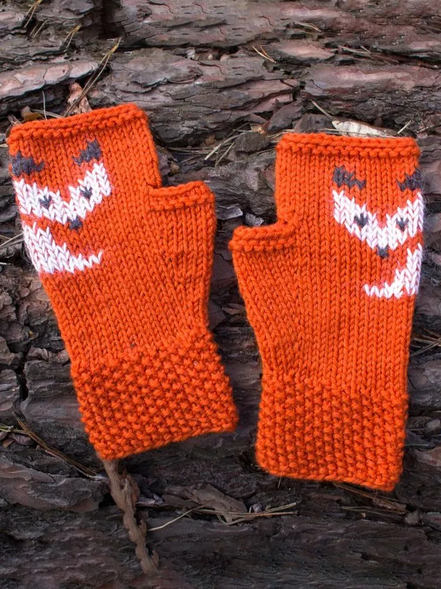 Fox Pattern Knitted Half Finger Gloves Animal Wrist Cover Party Holiday Christmas Decorations